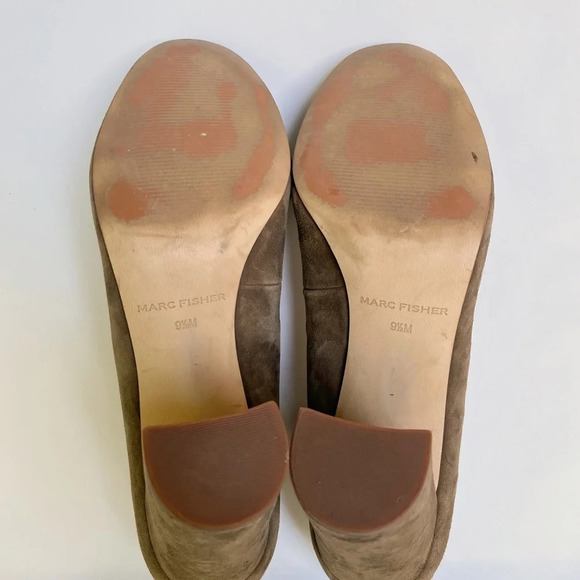 Marc Fisher Isabelle Suede Leather Block Heel Pump Shoes in Tan Size 9.5 - Picture 3 of 5